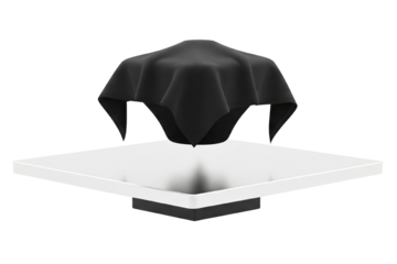 Black fabric cloth draped over floating mysterious hidden object on isolated background
