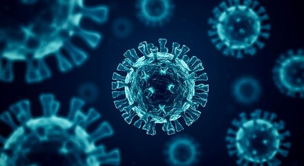Blue Coronavirus Cells on Dark Background