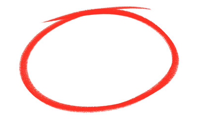 Hand-drawn red round frame isolated on transparent background. Pastel textured circle graphic element.