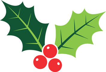 Bright holly berries on green leaves