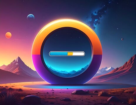 Futuristic sci-fi scene; abstract glowing ring with progress bar - Powered by Adobe