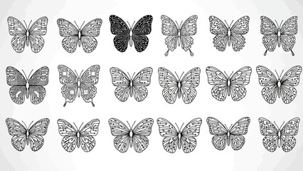 Circuit board butterflies in various digital styles and poses