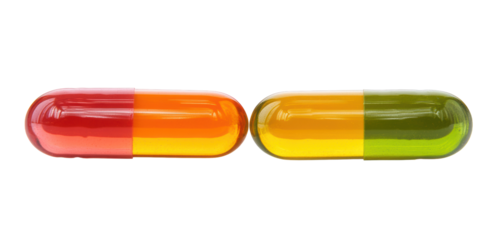Closeup of two softgel capsules side by side
