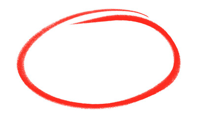 Hand-drawn red circle on transparent background. Suitable for highlight illustration element.