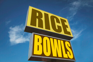 Rice bowls sign and blue sky