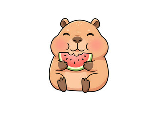 Cute Capybara Eating Watermelon Animated Sticker