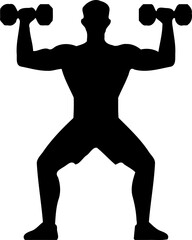 Fototapeta premium A black silhouette of a muscular man lifting dumbbells in a squat position