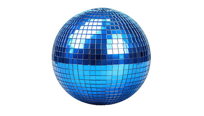 Round, reflective sphere made of many blue, square tiles; black background