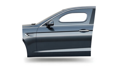 Modern car door in metallic blue with handle and window