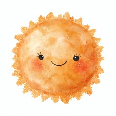 Smiling Cute Sun Character in Bright Orange Watercolor Design