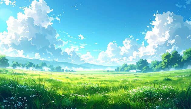 風を感じる草原と空_generated by AI