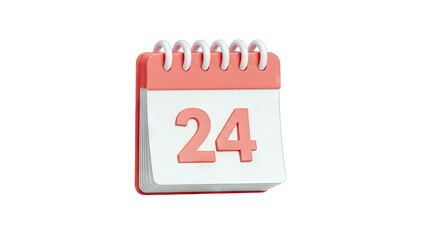 Calendar with Date 24 Isolated on White Background