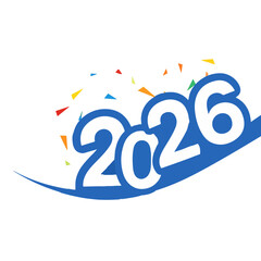 Happy New Year 2026 Celebration with Confetti and Swoosh Illustration