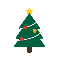 Simple Decorated Christmas Tree Icon Illustration