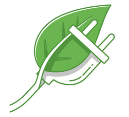 Obraz premium Green energy concept icon featuring a leaf seamlessly integrated with an electrical power plug for sustainability
