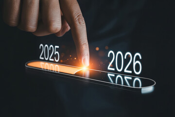 Finger touching 2026 happy new year loading bar for celebration party