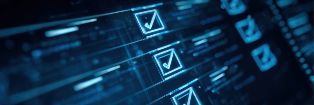 A clean digital board with management system interactions policy definitions monitoring clusters approval notations profile segments and a unified checklist