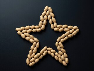 Obraz premium An aerial view of unshelled peanuts arranged to form a star shape on a dark background