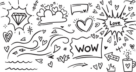 Hand drawn doodle vector set. Collection of cute hand drawn doodle line art vector art and illustration vector art icon blank background 