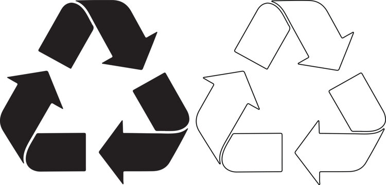 Black and white recycling symbol icons on a
