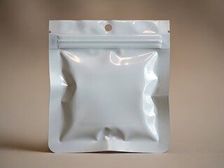 White resealable foil pouch with ziplock seal and hole for hanging shiny