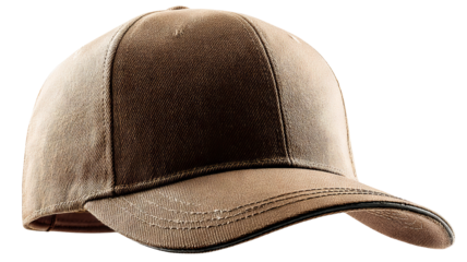 Brown baseball cap isolated in high resolution png style with clean transparent background feel, crisp detailed cutout ideal for apparel branding, sports team mockups, ecommerce product listings.