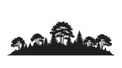 Silhouette of a dense forest with various trees, symbolizing nature, wilderness, and ecological landscapes