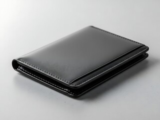 Black leather wallet on white surface smooth shiny