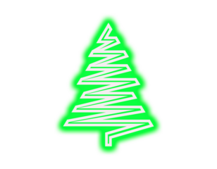 Bright green neon Christmas tree icon with a unique zigzag white line design on black
