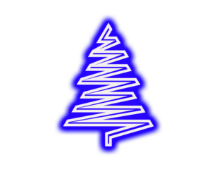 Stylized electric blue and white neon christmas tree icon with a modern abstract zigzag design