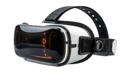 Fototapeta premium Futuristic white VR headset with black accents, showcasing an orange graphic