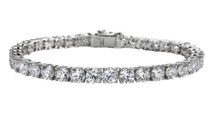 Diamond tennis bracelet with secure clasp isolated in high resolution png style and transparent background feel, sparkling luxury jewelry cutout ideal for bridal designs, ecommerce listings, stickers