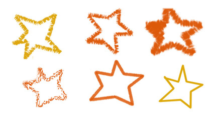Hand-drawn star shapes in mixed styles on transparent background for decorative accents, creative artwork, and graphic design	