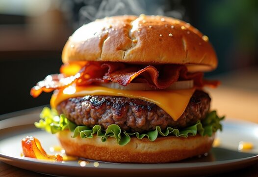 Exquisite Burger Creation with Luxurious Gold Enhancements Delectable Texture Elements