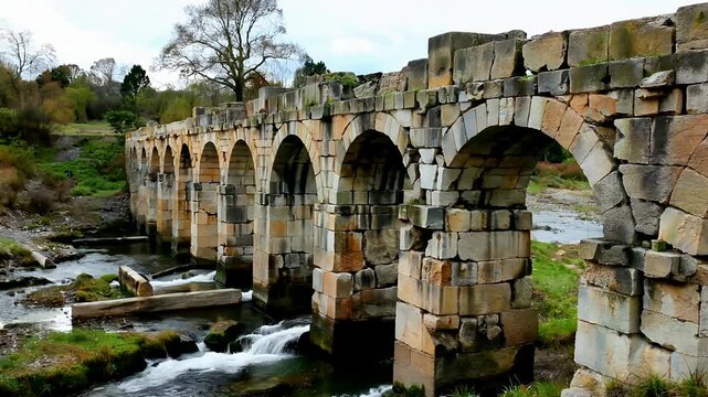 Ancient Stone Arch Bridge Over a Tranquil River.