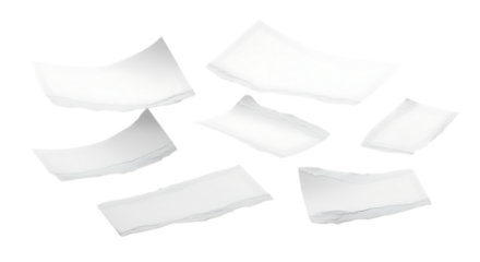 Scattered torn paper pieces white sheets isolated for creative projects