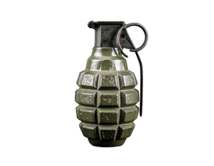 Green military fragmentation grenade on black background