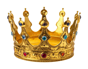 Ornate gold crown with jewels, isolated on black (1)