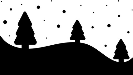 Simple Minimalist Monochrome Hills With Trees in Winter Season