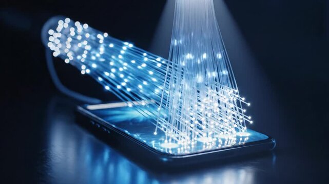 Visible Light Communication VLC Smartphone Connected by Fiber Optic Strands