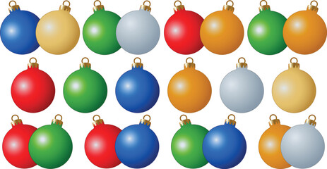Colorful Christmas Ornaments Isolated on White Background