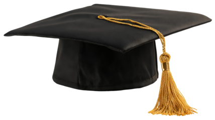 Graduate cap hat with tassel isolated in high resolution png style with clean transparent background feel, crisp cutout ideal for education designs, graduation invitations, stickers, posters.