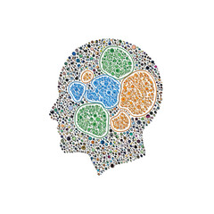 Abstract brain shape with colored dots isolated on white background