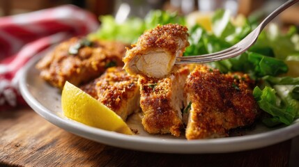 フォークに刺さったチキンカツ