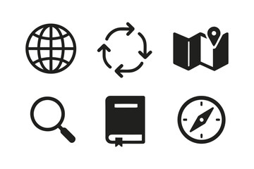 Exploration and Research Set of Black Silhouette Icons