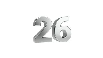Silver Number 26 Isolated on White Background
