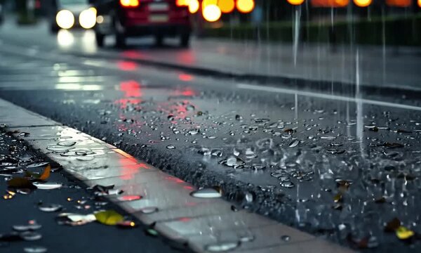 Jalan kota yang basah oleh air hujan dimalam hari 