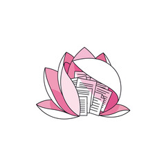 Pink lotus flower icon isolated on white background