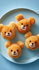 Cute Bear Shaped Snacks on Blue Plate
