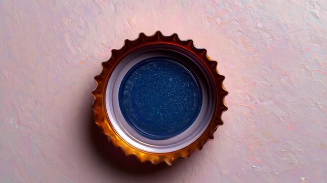 Close up of a bottle cap on a light background top view